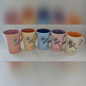 Stoneware Mugs Colorful Daisy Flowers Set Of 5 16 Oz Capacity